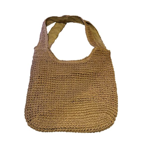 Women's Tan Straw Hobo Zip Up Vacation Beach Shoulder Tote Bag - Picture 2 of 4